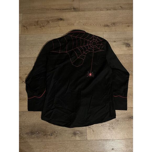 Scully Mens Black Pearl Snap Western Shirt Spider Web Graphic Size Medium - Picture 2 of 3